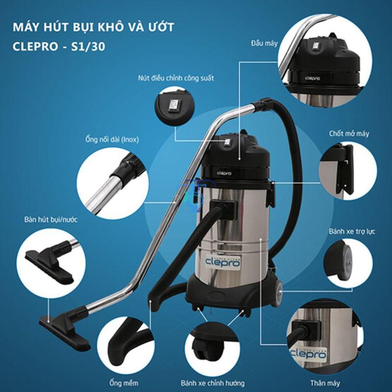 Máy hút bụi công nghiệp 30l Clepro S1 30