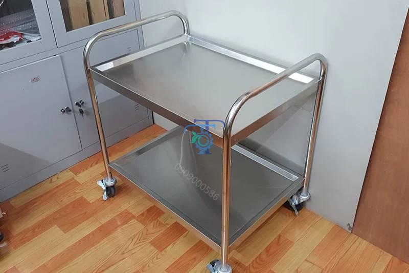 Xe đẩy thức ăn bằng inox 2 tầng